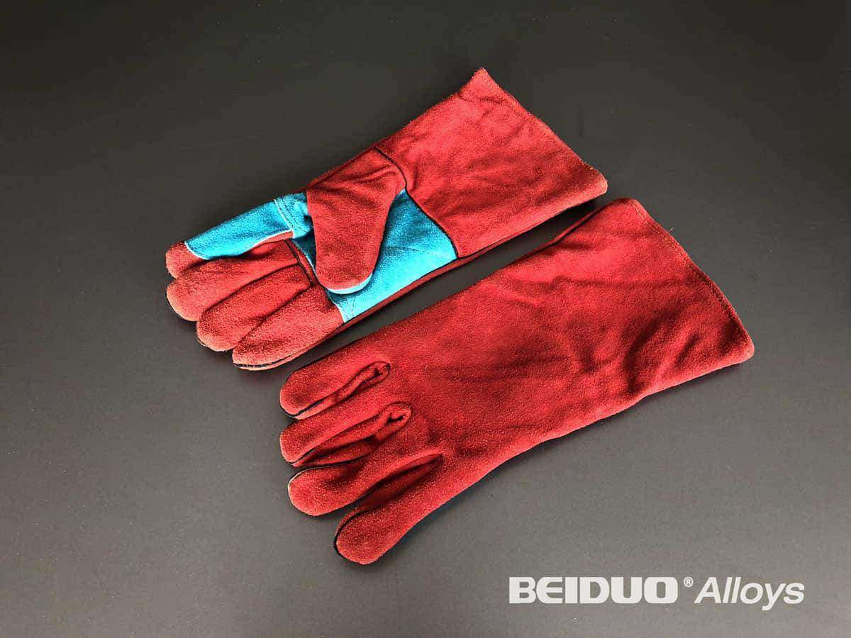 Red welding leather gloves